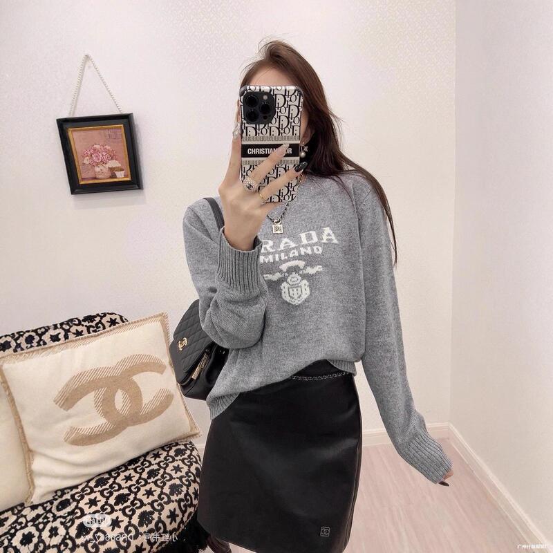 Shenzhen Nanyou High-Quality P Brand New Round-Neck Long-Sleeve Letter Jacquard Knit Sweater Cashmere Slim-Fit Top