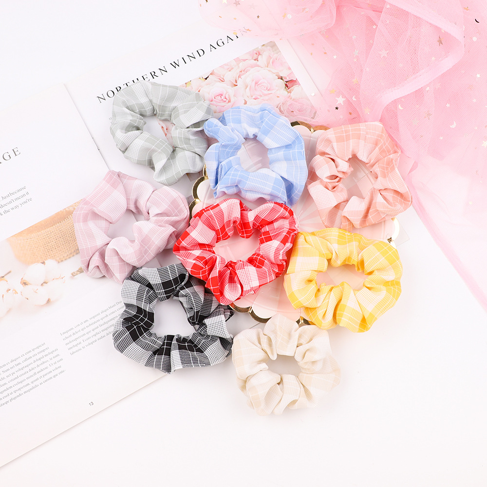 Wholesale Jewelry Chiffon Plaid Hair Scrunchies Set Nihaojewelry display picture 4