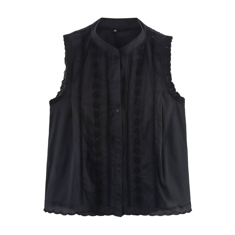 Pb&Za Women's 2025 Summer New Style Lace Stitching Vertical Lace Romantic Style Top 4387039