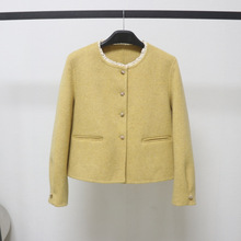 欧洲站双面羊毛大衣女短款秋冬新款韩版显瘦小个子花边羊毛外套