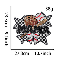 现货亮片超级大布贴刺绣格力特底球类字母mama格子五角星背胶熨烫