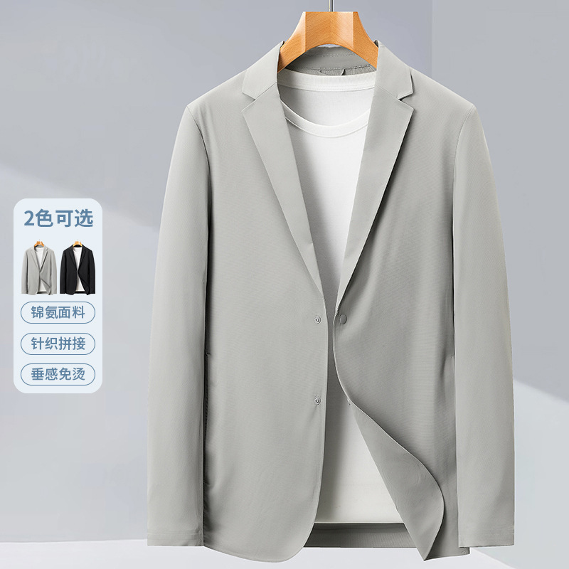 2025 Spring and Autumn Thin Jacket High-End Suit Men's Stretch Knitted No-Iron Motorcycle Business Suit Top