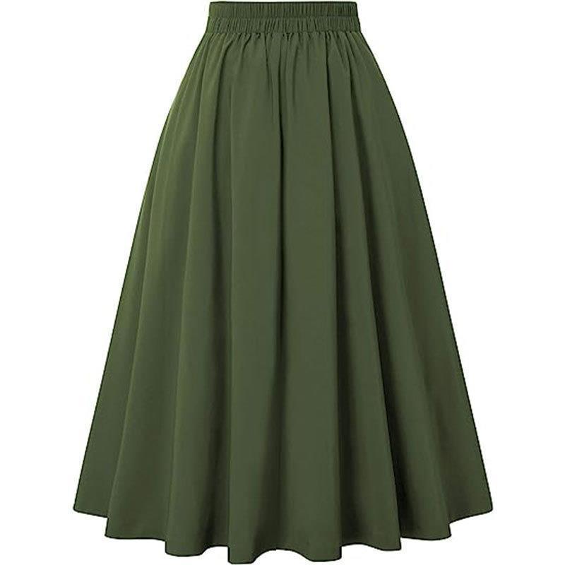 Women's Clothing High-Waisted Pleated Midi Skirt For Women Solid Color Spring Autumn Style Full Skirt_ecoleips.com