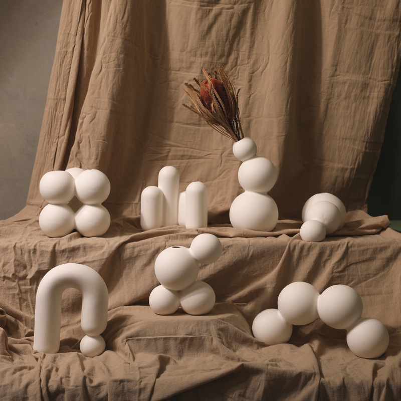 INS estilo globo de cerámica florero blanco decoración sala de estar silenciosa flor seca arte tienda de ropa escritorio decoración suave