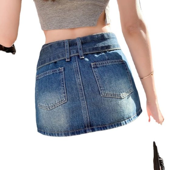 Retro high waist Denim short skirt women's skirt 2022 new summer hot girl mini skirt hip skirt skirt pants