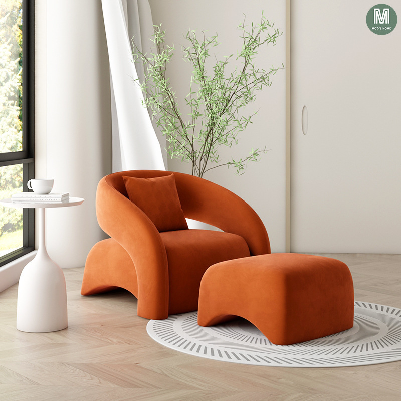 北欧单人懒人沙发轻奢弧形家用小户型休闲沙发椅网红波浪椅