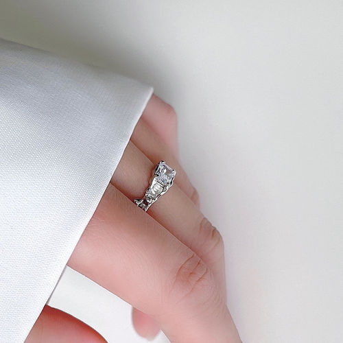 Chic, lightweight, versatile, and Instagram-worthy unorthodox design ring with rhinestones and texture, open-band for the index finger for women.
