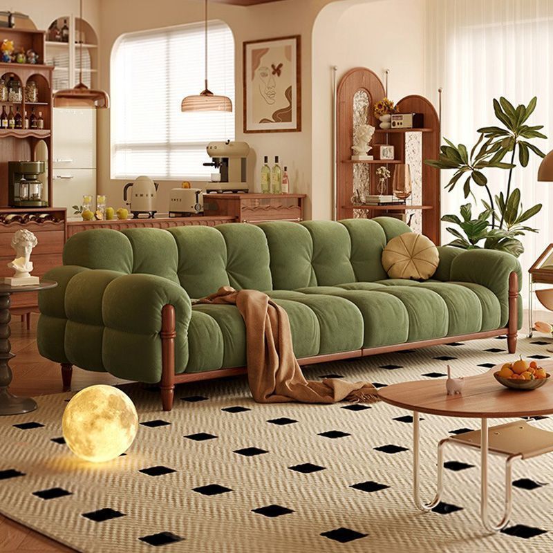 French Style Vintage Sofa Piano Keys Living Room Small Apartment Cream Style New Style Dark Green American Style Fabric Sofa for Home