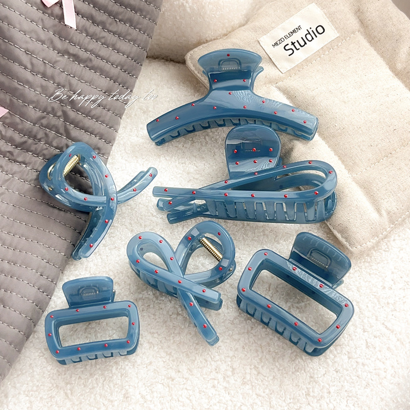 Korean version of PC drop glaze wave fog blue grip clip advanced sense geometric hair grip 2024 new temperament shark clip hairpin