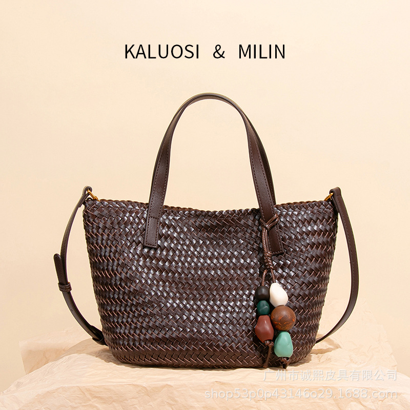 2025新款轻奢小众编织包植鞣软皮手工菜篮子手提包单肩斜挎托特包