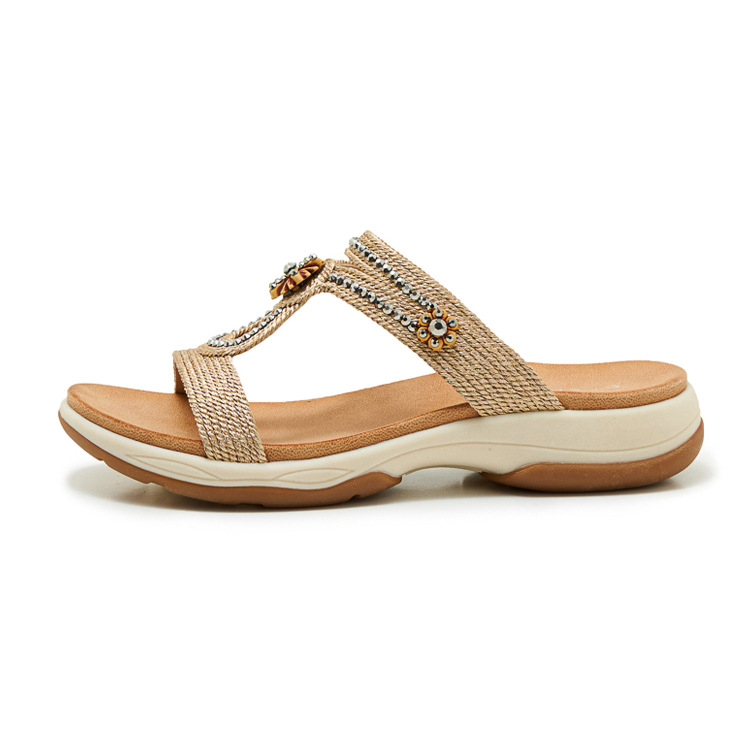 Dép sandal nữ quai chữ V đế xuồng thêu điện bohemian — Champagne màu, màu đen, màu hồng chi tiết 26