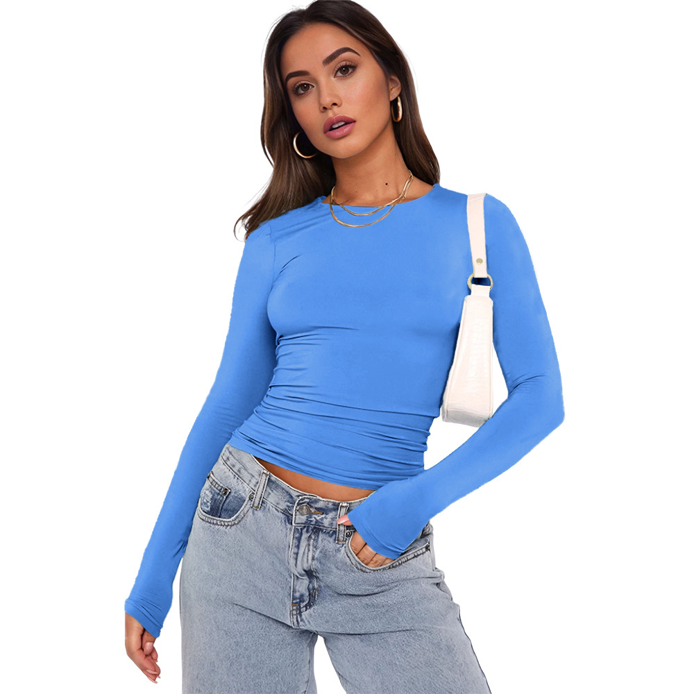 Nuevos populares europeos y estadounidenses camisetas de manga larga, camisetas de base de primavera y otoño, camisetas de yoga delgadas y cómodas