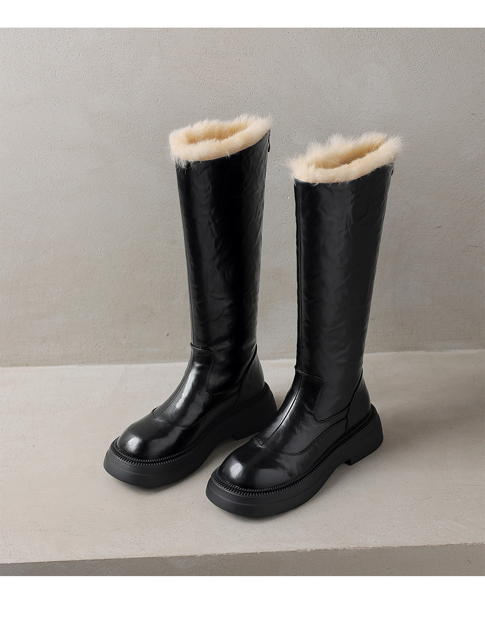 Boot nữ da thật cổ cao đế dày lông ấm mùa đông chống nước — màu nâu chi tiết 18
