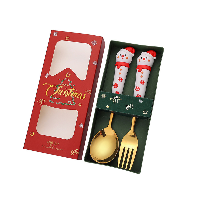 新しいクリスマス人形スプーンとフォークかわいい楽しいサンタクロースクリスマスツリーゴールデンクリスマスフォークとスプーン食器セット|undefined