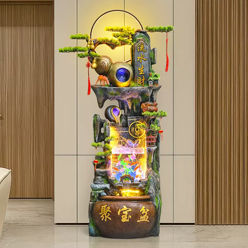 东南亚假山流水喷泉摆件招财开业乔迁风水轮聚宝盆客厅循环水批发