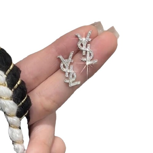 Xiaoxiangfeng French Micro-Inlaid Zirconia Letter Earrings S925 Silver Needle Women's Light Luxury Simple Personalized Versatile Earrings Earrings