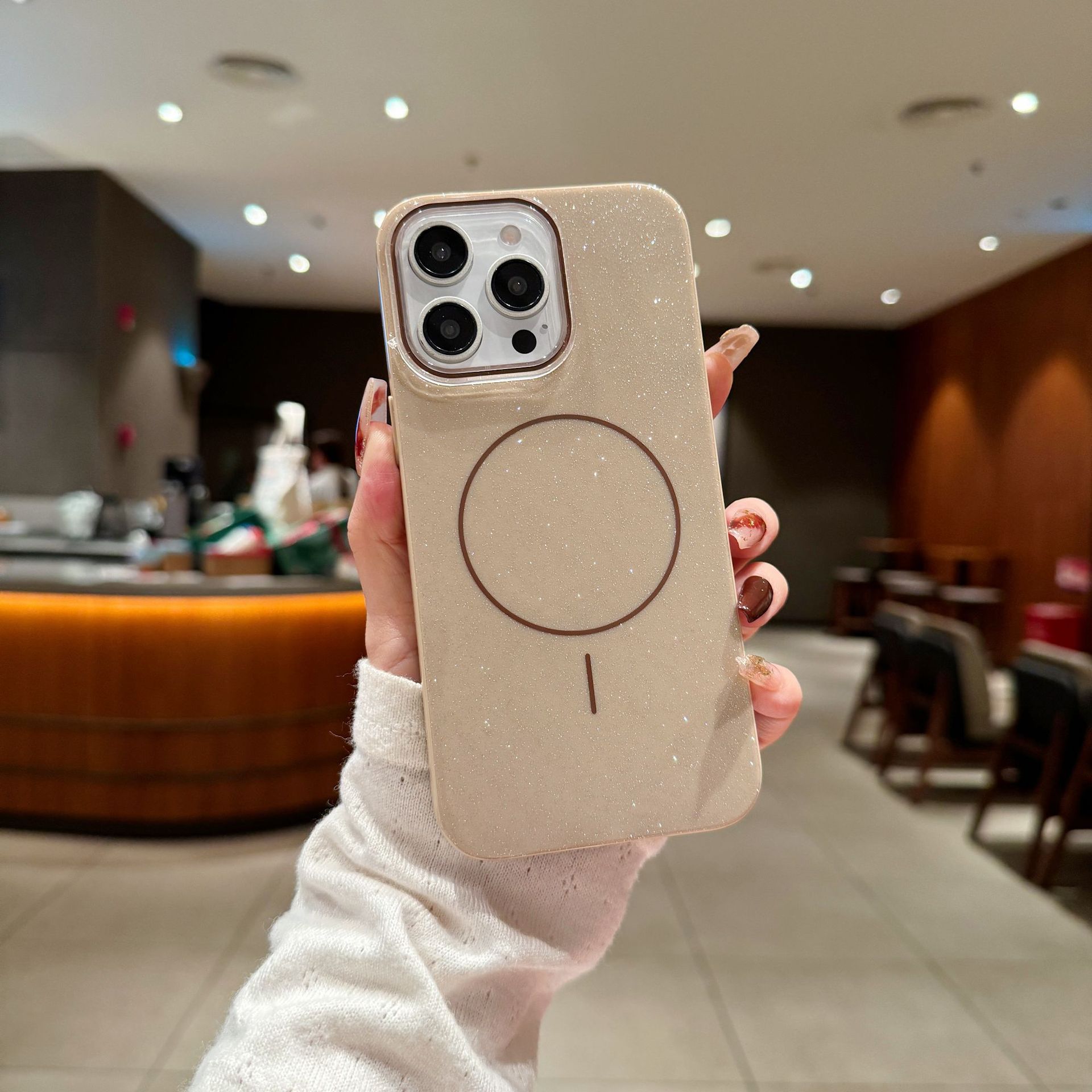 applicable to iphone 16pro apple 15 phone case 14 magnetic ring imd glitter mobile phone case cross-border protective case