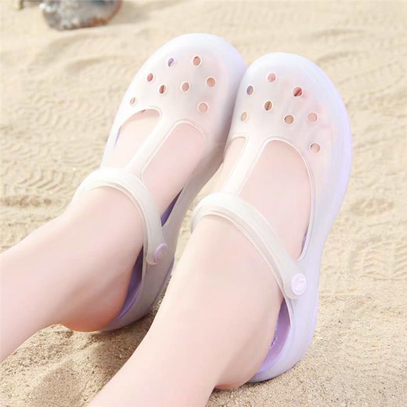 [New Summer Style] Croc Shoes Jelly Shoes Sandals Women's Flat Beach Shoes Soft Sole Closed-Toe Slippers Women's Thick Sole
