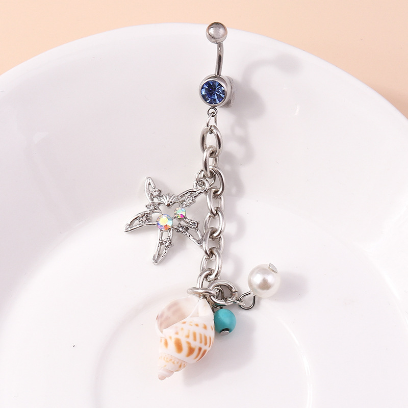 European And American Cross-Border Pearl Jewelry Personality Beach Ring Sexy Conch Shell Pentagram Starfish Belly Button_voghion.com