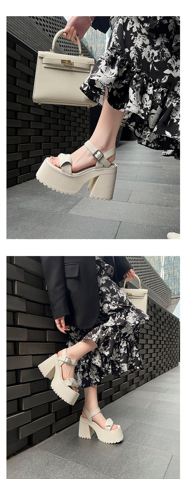 Sandal quai ngang đế dày gót vuông phong cách La Mã, đế platform tăng chiều cao, siêu nhẹ không mỏi chân — Màu đen chi tiết 10