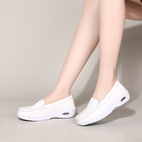  New Women's Shoes Air Cushion Nurse Shoes Women's Single Shoes Soft Sole Breathable Versatile Flat Shoes Work White Shoes