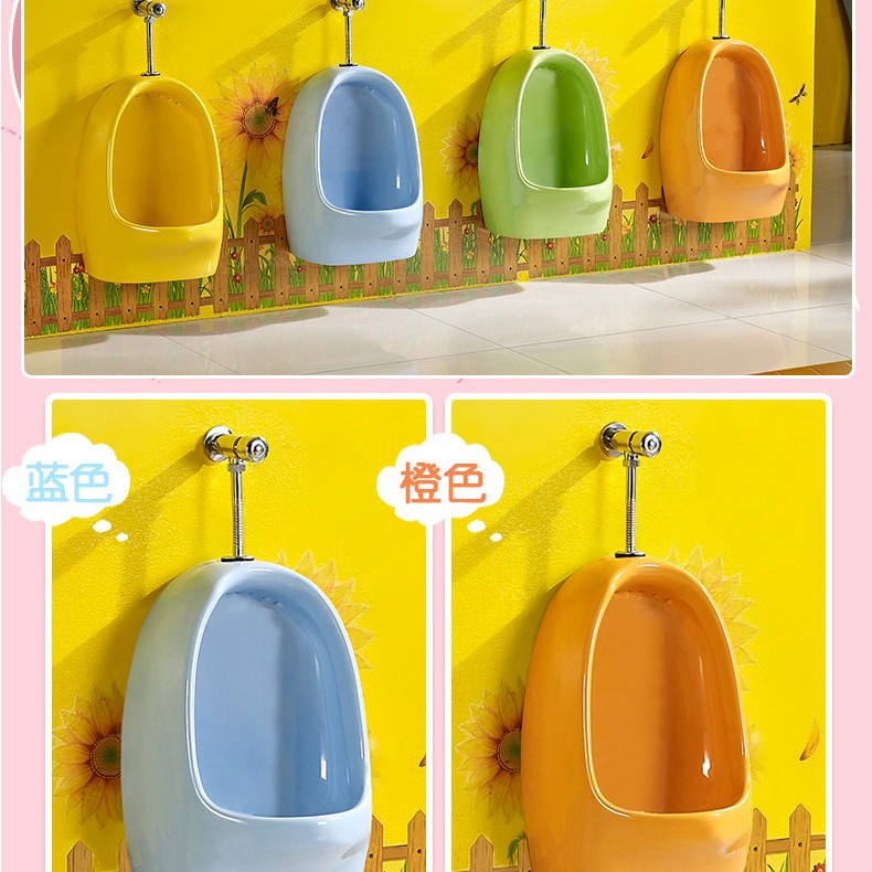 Inodoro de jardín de infantes orinal de cerámica de color para niños montado en la pared de piso-pared fila orinal colgante orinal para niños