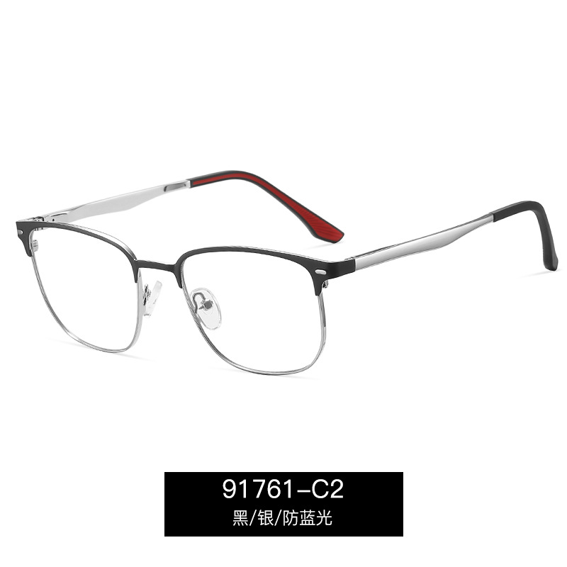 91761 Gafas anti-azul para hombres de metal europeo y americano de moda, la miopía se puede equipar con un marco de gafas de montura completa simple de grado
