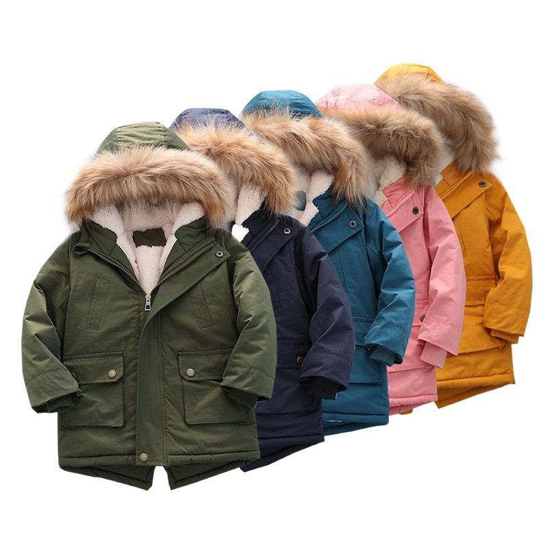 Comercio exterior ropa infantil forrada de lana engrosada 2023 Abrigo acolchado de algodón invierno Nueva moda con capucha chaqueta acolchada de algodón para niños