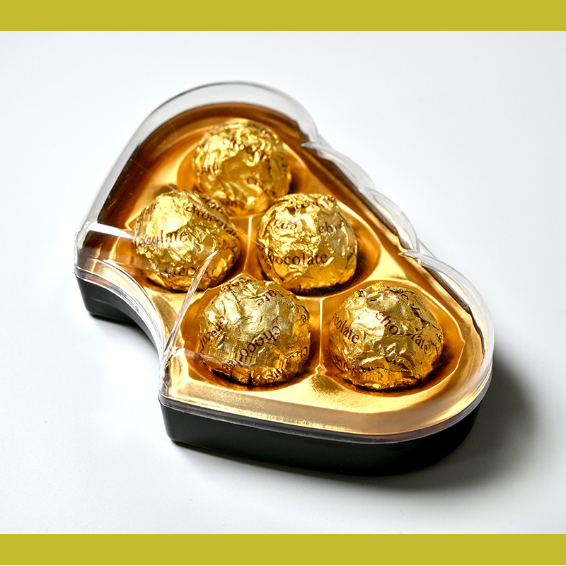 Caja de plástico de 5 cápsulas en forma de corazón doble, bola de chocolate, dulces, dulces, caja de regalo de boda, caja de regalo.