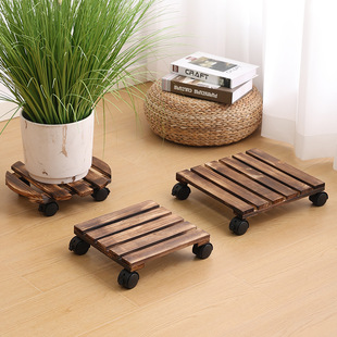 TEMU Xiyin Solid Wood Thickened Movable Flower Stand Flower Holds Bonsai Flower Pot Tray Roller Base Frame with Universal
