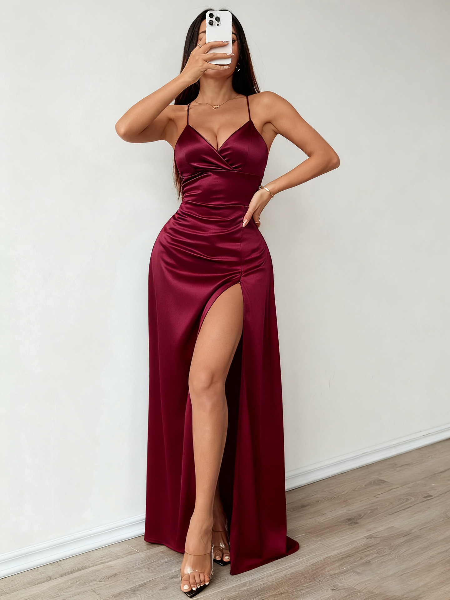 Robe K neuve avec caraco et fente, robe de soirée élégante et luxueuse_voghion.com