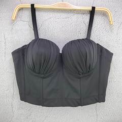 Summer and Autumn New Arrival Solid Color Knit Pleated Bralette Camisole Youthful and Elegant Short-Sleeve Backless Top with Elastic Outer Worn for Women