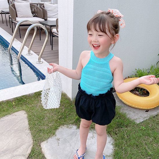 Ropa para niños 2023 nueva primavera y verano camisola para niñas de verano color sólido cuello redondo chaleco delgado ropa exterior moda