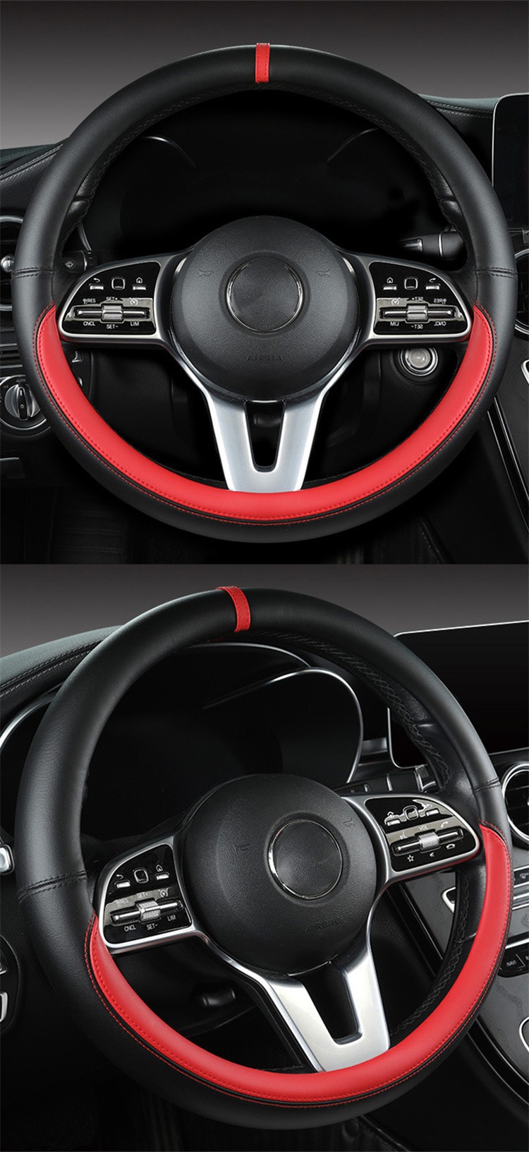 Four-Season Universal Nappa Leather Car Steering Wheel Cover, Sporty Style, Simple Round Handle Cover, Car Wear-Resistant Protective Cover
