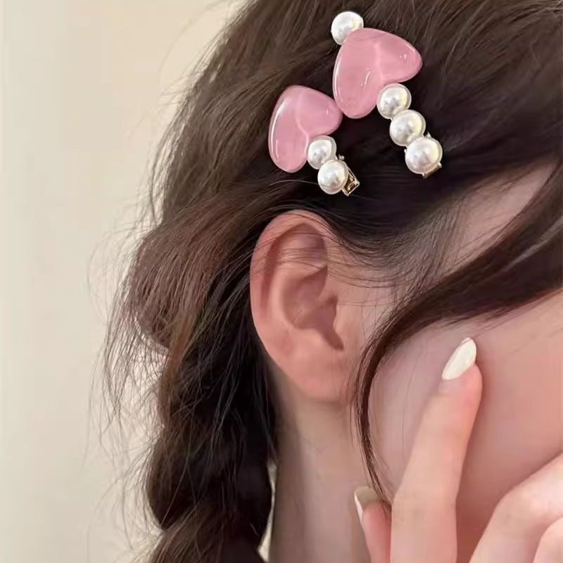甘い真珠の愛のヘアピンの額の砕髪の前髪の少女の心の王女のヘアピンのかわいいアヒルの口の髪飾り|undefined