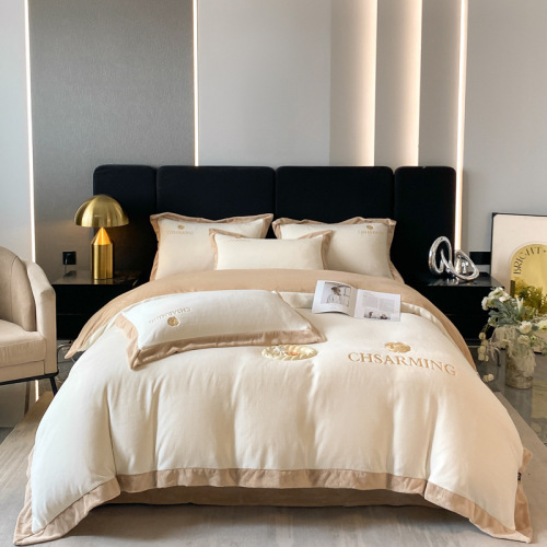 Light Luxury Embroidered Milk Velvet Bedding Set Winter Thick Coral Velvet Fleece Comforter and Sheet Set