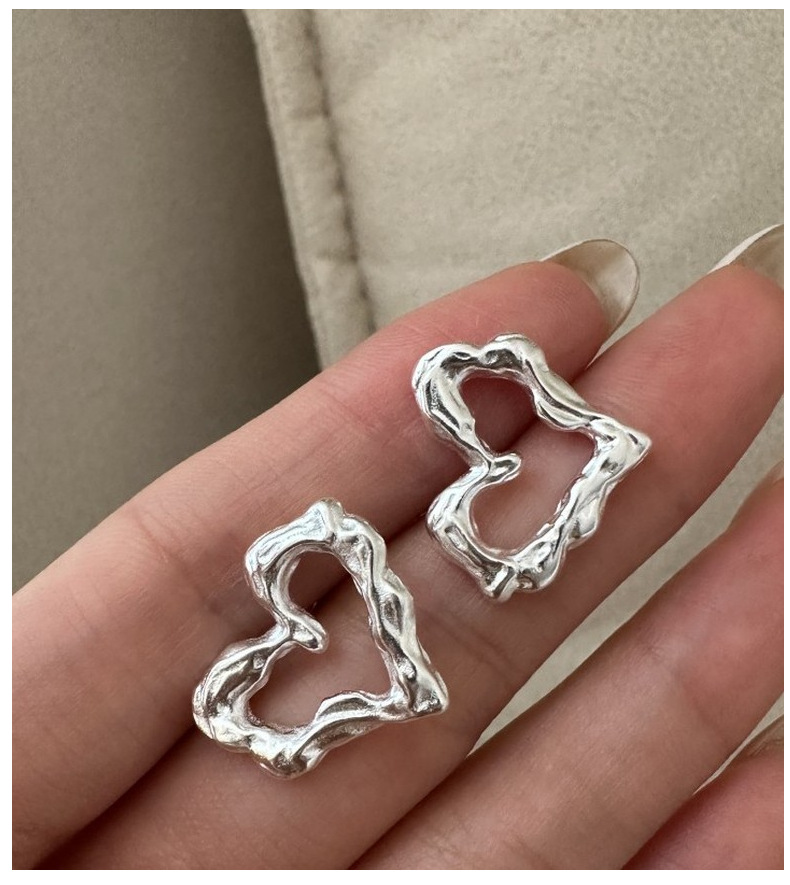 6g Weight 1 Pair 925 Sterling Silver 925 Sterling Silver Earrings Heart Shape Ear Studs
