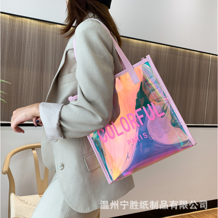镭射PVC手提袋 幻彩礼品皮手提粉色包礼品单肩手提购物袋购物logo