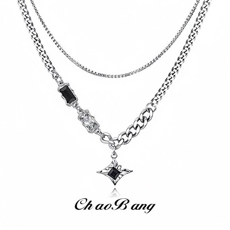 Cross-Border Double-Layer Cuban Titanium Steel Necklace for Men, Niche Design, Light Luxury, Cool Hip-Hop Ins Jewelry Cross-Border Double-Layer Cuban Titanium Steel Necklace for Men, Niche Design, Light Luxury, Cool Hip-Hop Ins Jewelry