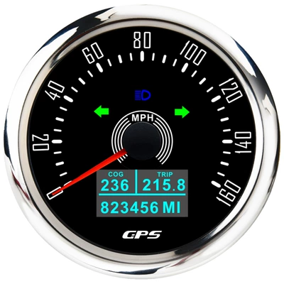 ships with left and right – automobile instrument - silver-edge-black-background-0-160mph