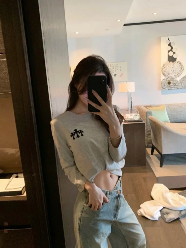 高版本~25春秋新款小众设计梵文印花长袖T恤女针织休闲百搭上衣女|undefined