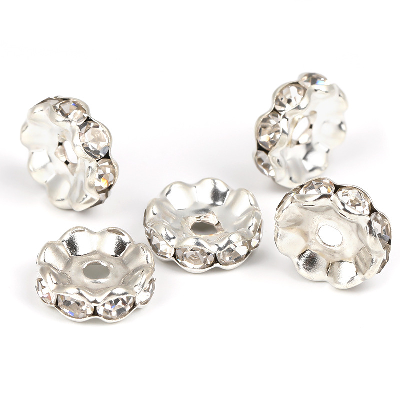 5-17mm ronda borde de la onda del anillo de diamante perlas de perlas DIY accesorios de la joyería pulsera diamante metal espaciador al por mayor