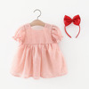 Summer dress, lace small princess costume girl's, puff sleeves, with short sleeve, Korean style