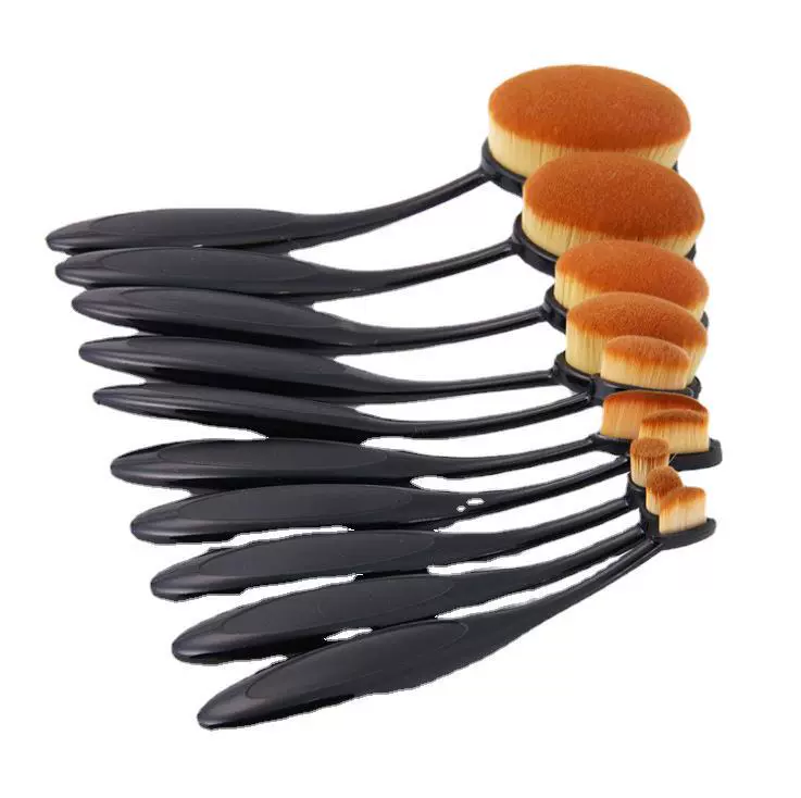 Oval Makeup Brush Set, 10-Piece, Synthetic Bristles, Compact OPP Bag