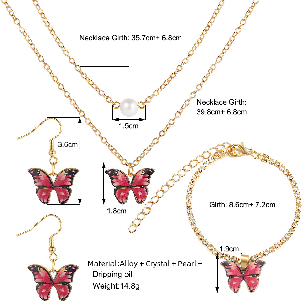 Creative Retro Oil Dropping Butterfly Pendant Necklace Set Jewelry Set European and American Three-Piece Set Necklace Earrings Bracelet_voghion.com