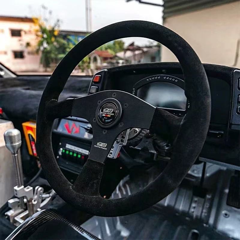 Car modification 14inch MUGEN universal quick-release racing sports steering wheel made of genuine suede leather