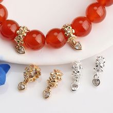 14k包金保色镶锆大孔爱心花朵隔珠配饰 diy珍珠手链项链串珠材料