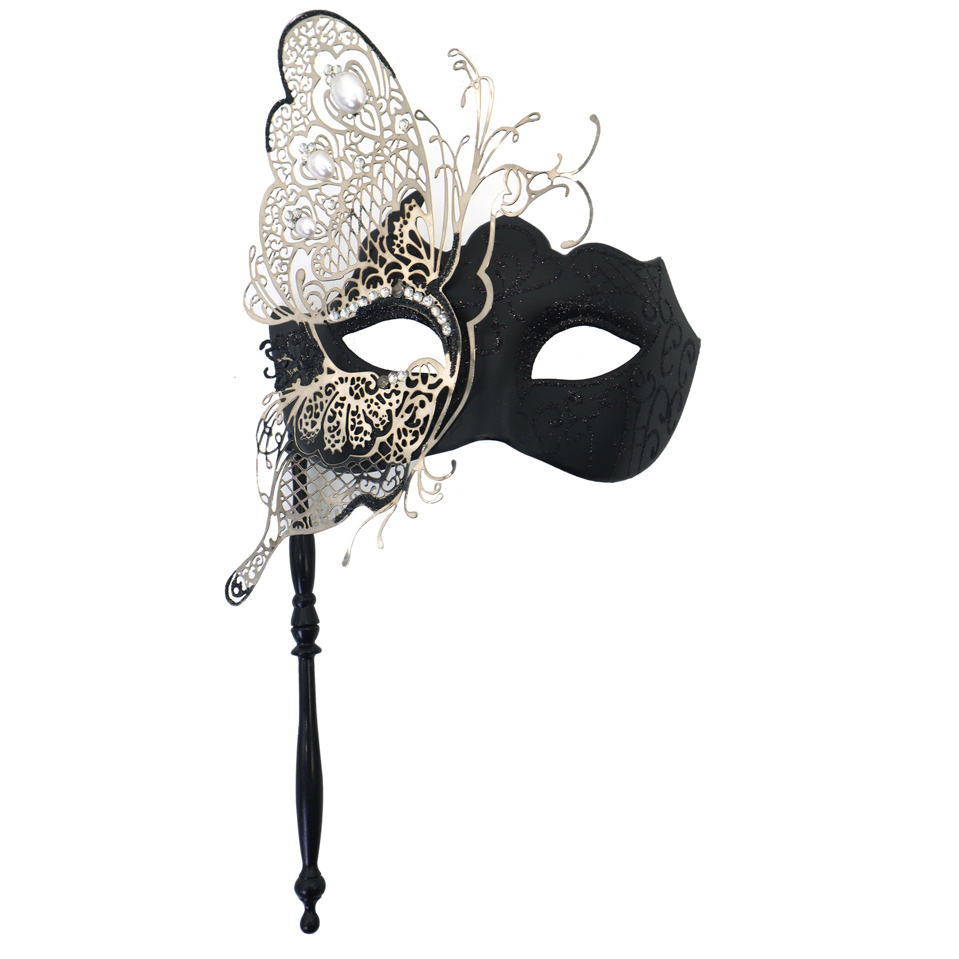 Ventas transfronterizas de diamantes de mano máscara de baile de maquillaje mariposa pintada de hierro forjado mitad cara máscara de carnaval sexy