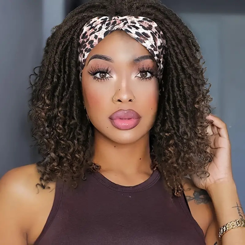 Wig Women's Chemical Fiber Hair Wig Headgear Women's Ice Silk Headscarf Small Curly Hair Curly Crochet Hair Headgear