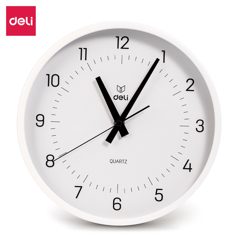 Deli alta superficie de placa de vidrio templado transparente Reloj de pared de 10 pulgadas simple moda conveniente colgante luz sonido bajo ruido LE400
